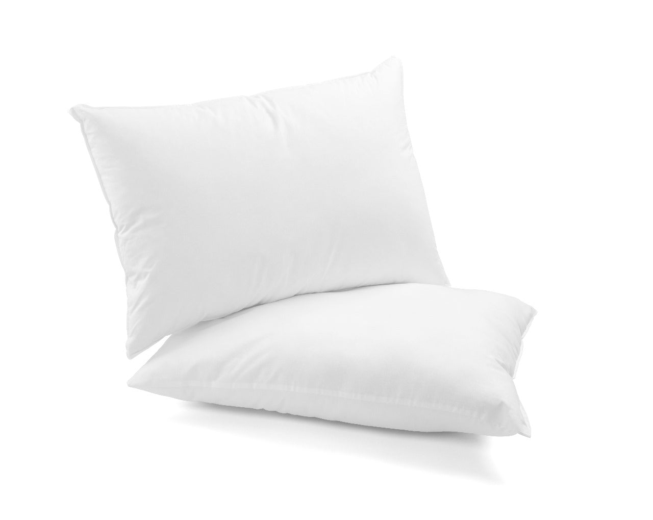 Two white duck feather pillows with a soft and sumptuous cover, displayed on a white background.